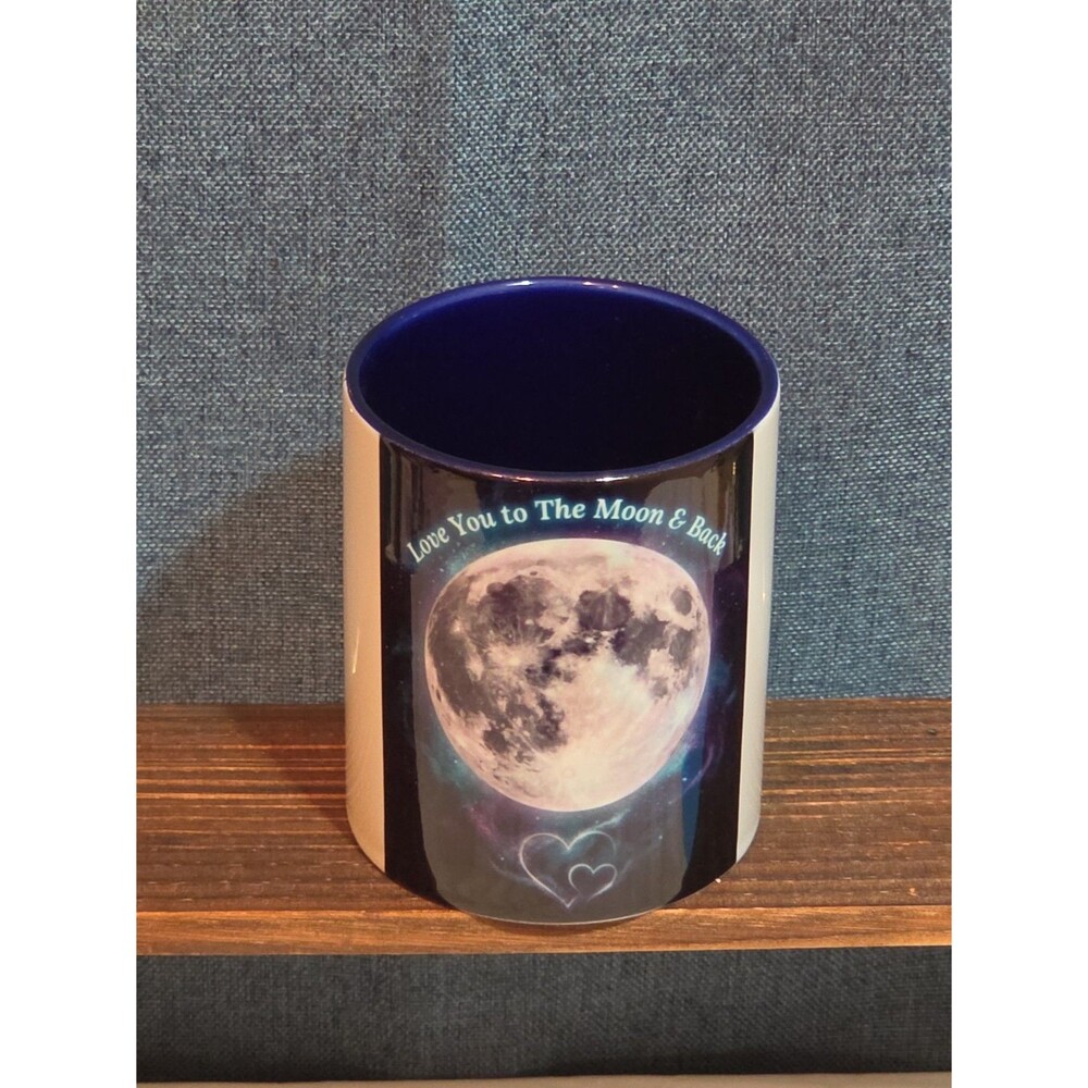 Love You To The Moon Ceramic Coffee Mug Navy Two-Tone New - Picture 14 of 16
